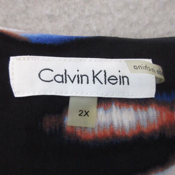 Calvin Klein Top Plus 2X Faux Wrap Abstract Print Buckle Party Career - Picture 5 of 11